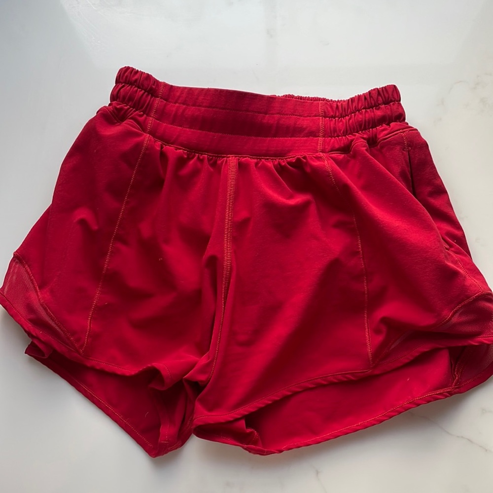 Red Lululemon shorts cheap no damage